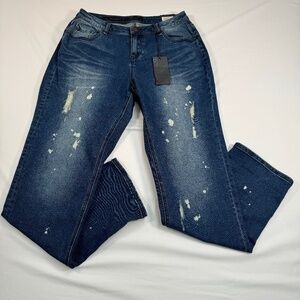 NWT Poetic Justice Verla Boyfriend Jeans Dark Wash Distressed Bleached Size 28 R